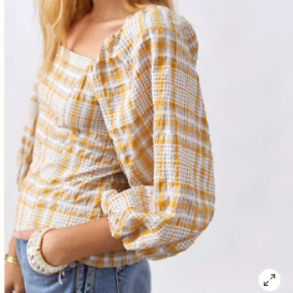 Maeve Tops - Maeve Plaid Square Neck Blouse